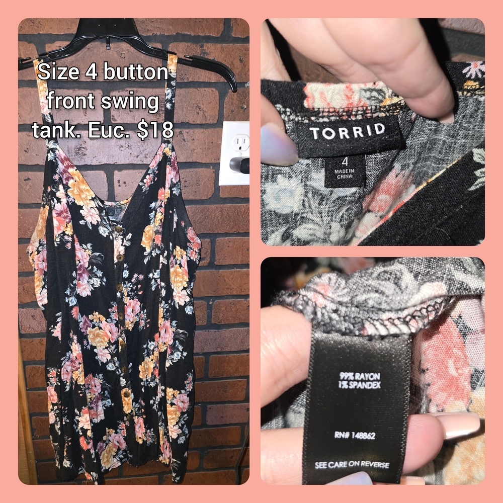 Torrid Black and Pink Floral Swing Tank